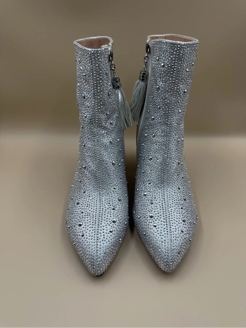 Sparkly Rhinestone Bridal Ankle Boots Size 8 Block Heel Wedding Party
